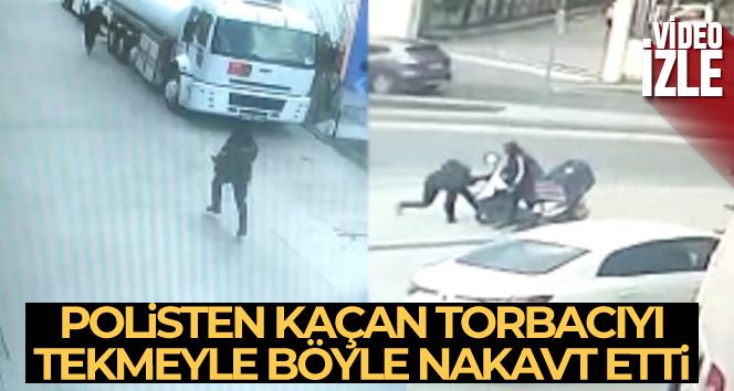 Kağıthane’de polisten kaçan torbacı motosikletli kuryenin tekmesiyle yakalandı