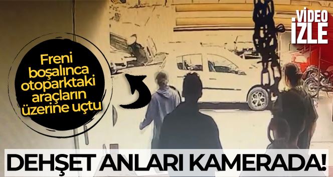  İstanbul’da dehşet anları kamerada: Freni boşalan otomobil otoparktaki araçların üzerine uçtu