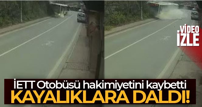 Beykoz’da İETT otobüsünün kayalıklara daldığı kaza kamerada