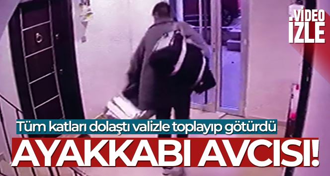 Valizle ayakkabı çalan hırsız kamerada