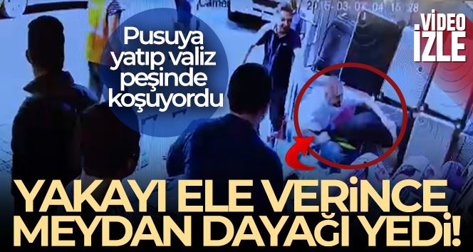 Taksim’de valiz hırsızına meydan dayağı kamerada