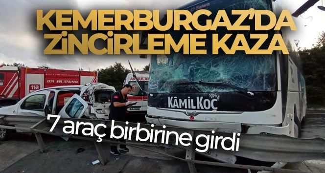 İstanbul, Hasdal-Kemerburgaz istikametinde yolcu otobüsüyle birlikte 7 aracın karıştığı zincirleme trafik kazası meydana geldi. Kazada 5 kişi yaralanırken, 1 kişi uzun uğraşlar sonucu sıkıştığı yerden çıkarıldı. Kazayla ilgili çalışmalar sürüyor.