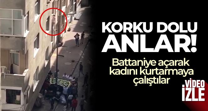 İstanbul’da korku dolu anlar kamerada: Battaniye açarak kadını kurtarmaya çalıştılar
