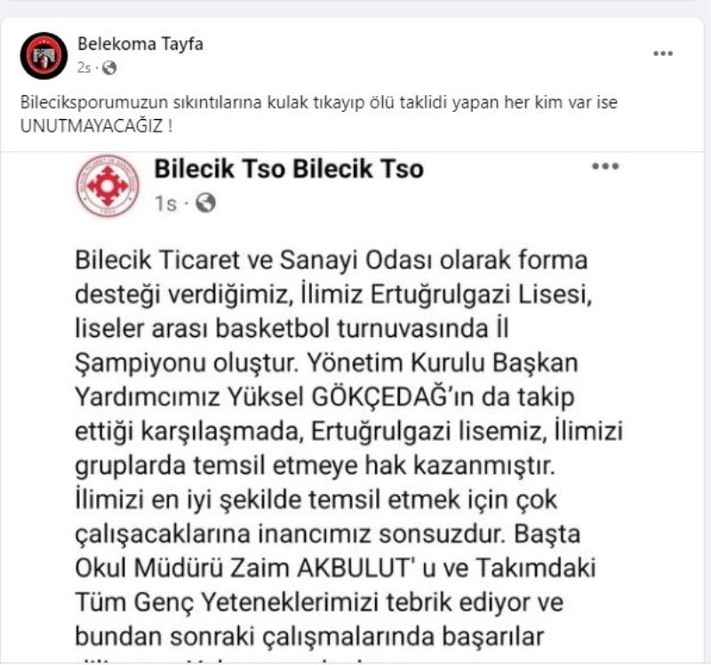 Bilecikspor taraftarından TSO’ya tepki
