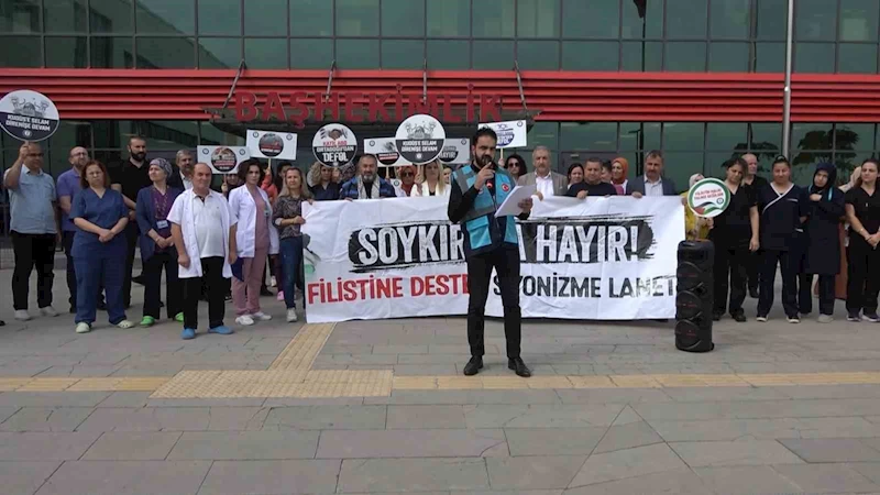 Yalova’da sağlık çalışanları İsrail’i protesto etti
