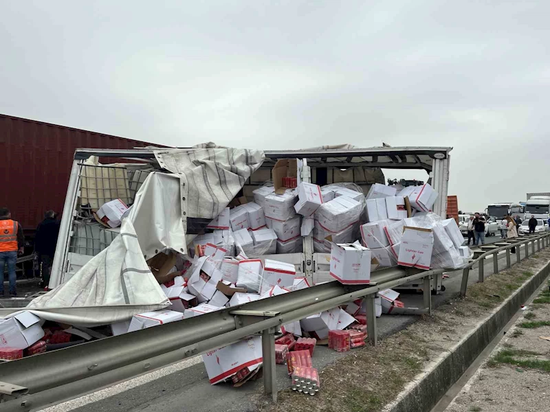 Tem Otoyolu’nda seyir halindeki tır emniyet şeridinde duran başka bir tıra çarptı