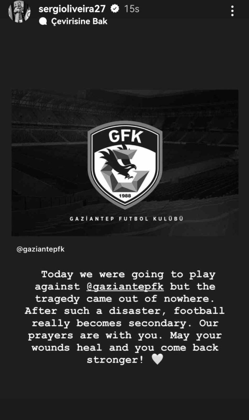 Sergio Oliveira’dan, Gaziantep FK mesajı: “Umarız yaralarınızı sarar ve daha güçlü geri dönersiniz”

