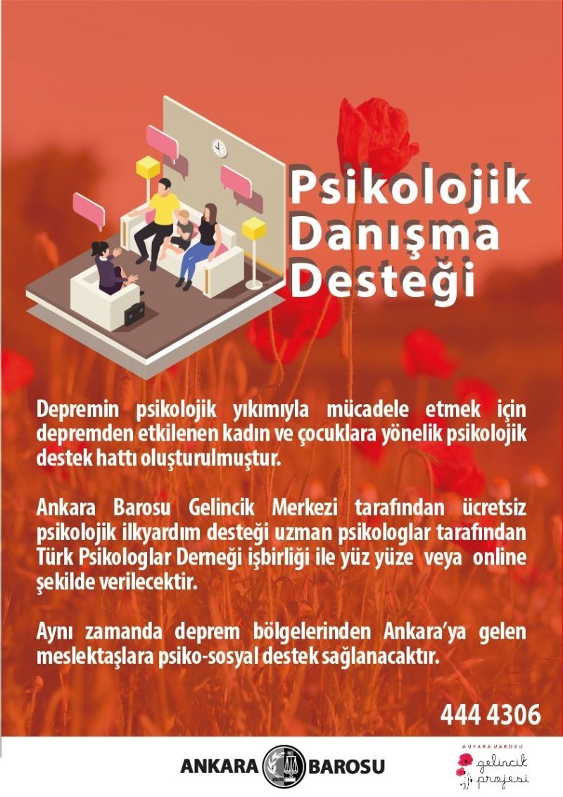 Ankara Barosundan psikolojik danışma desteği
