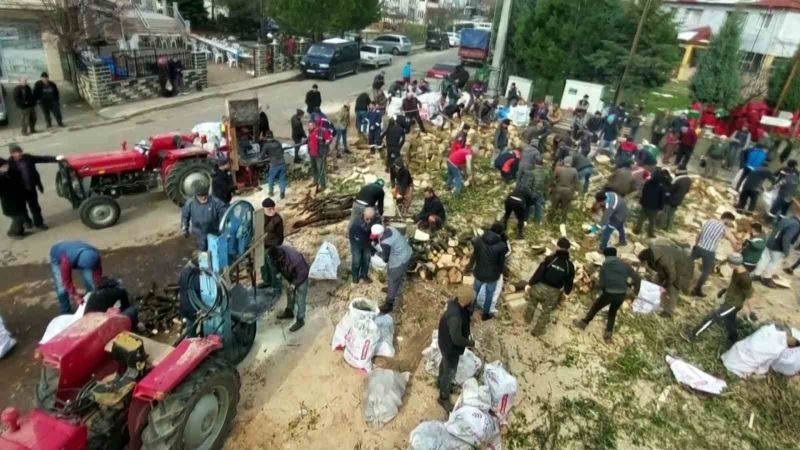 Mahalle meydanında odun kırma seferberliği
