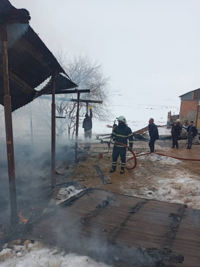 Bayburt’ta ahırda çıkan yangında köpek yavruları ve tonlarca ot yandı
