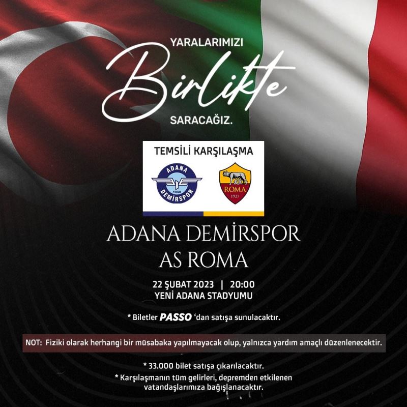 Adana Demirspor, depremzedeler için Roma ile temsili maç yapacak
