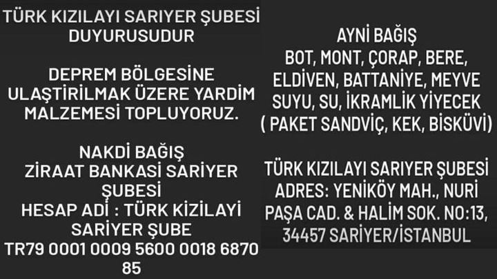 Türk Kızılayı Sarıyer Şubesinden çağrı