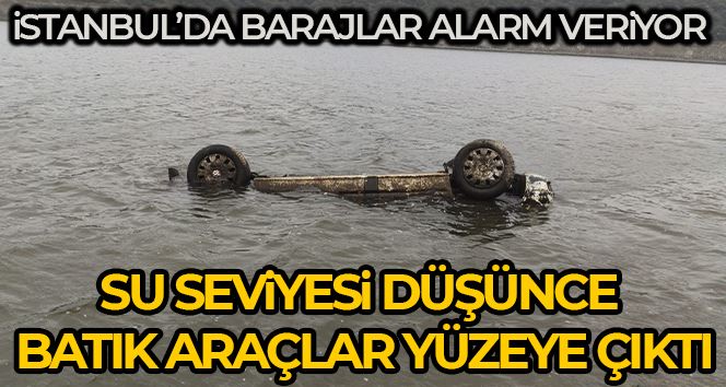 Alibey Barajı’nda batık halde olan araçlar sular çekilince yüzeye çıktı