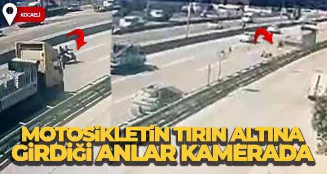 Motosikletin tırın altına girmesi kamerada