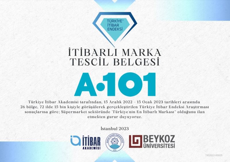 A101 Türkiye’nin en itibarlı süpermarketi seçildi
