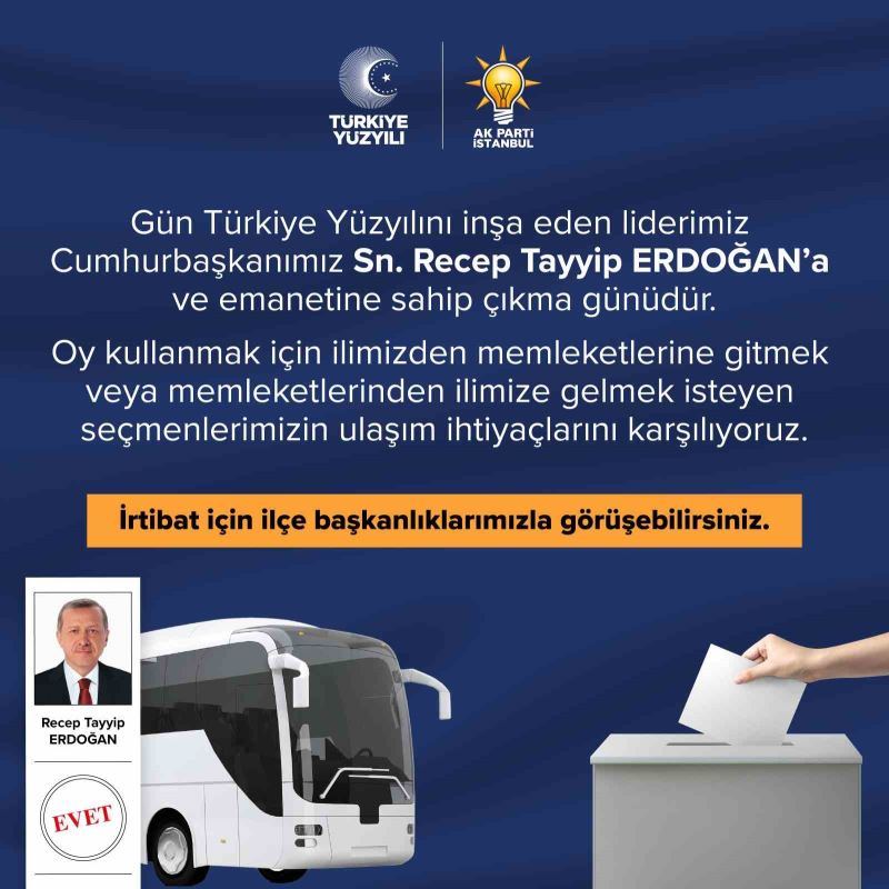 AK Parti İstanbul’dan seçmenlere ücretsiz ulaşım desteği
