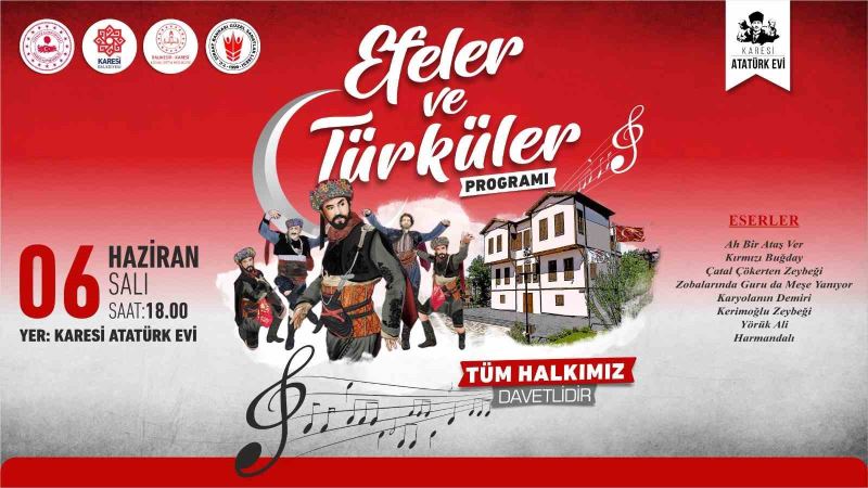 Karesi Atatürk Evi’nde ‘Efeler ve Türküler’ programı