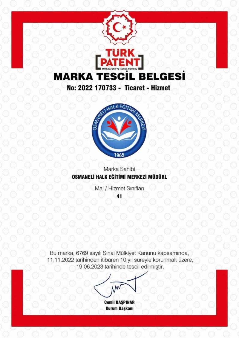 Osmaneli HEM, Marka Tescil Belgesi alan ilk eğitim kurumu oldu
