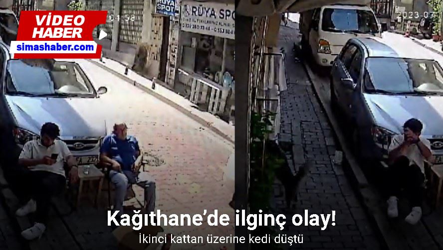 Kağıthane’de şoke eden olay kamerada: İkinci kattan üzerine kedi düştü