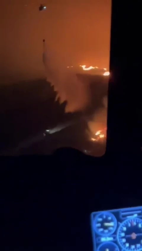 Gece görüşlü helikopterlerin yangına müdahalesi aralıksız sürüyor
