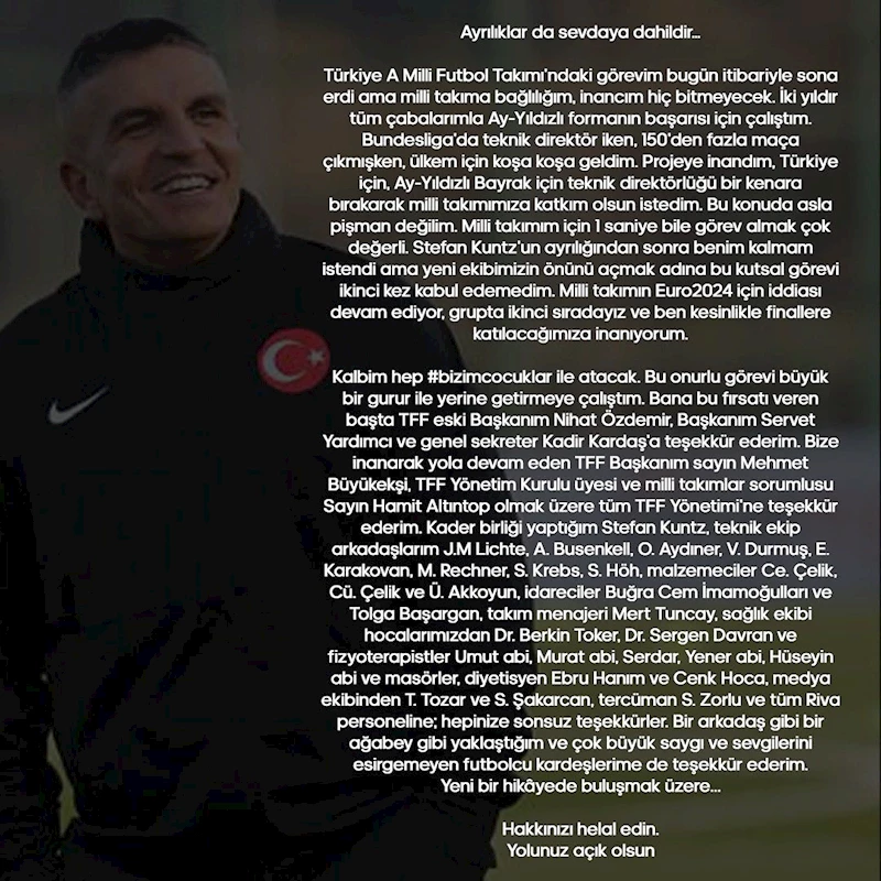 Teknik Direktör Stefan Kuntz’un, A Milli Futbol Takımı’nda yardımcılığını yapan Kenan Koçak da görevinden ayrıldığını duyurdu.
