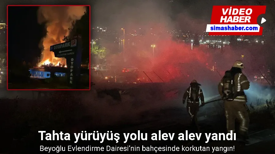 Beyoğlu Evlendirme Dairesi’nin bahçesinde korkutan yangın: Tahta yürüyüş yolu alev alev yandı