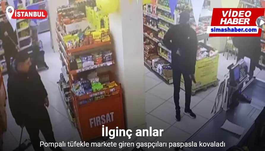 Pompalı tüfekle markete giren gaspçıları paspasla kovaladı: O anlar kamerada