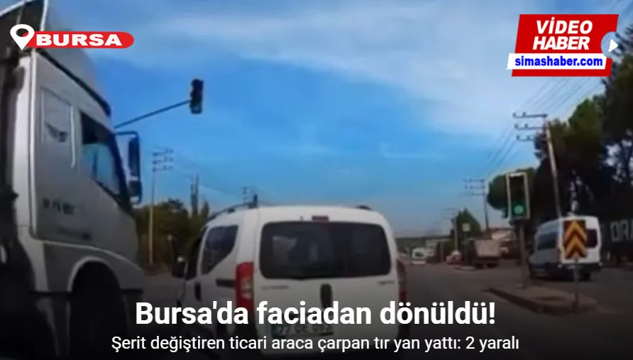 Şerit değiştiren ticari araca çarpan tır yan yattı: 2 yaralı