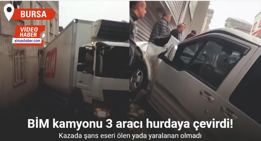 Freni patlayan BİM kamyonu 3 aracı hurdaya çevirdi