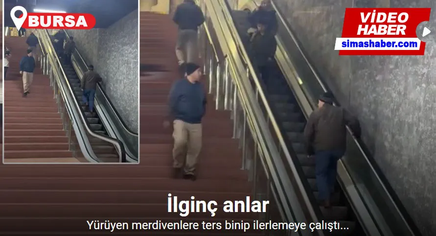 Yürüyen merdivenlere ters binip ilerlemeye çalıştı... İlginç anlar kamerada