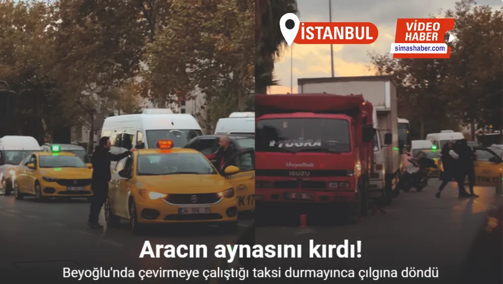 Beyoğlu’nda taksi durmayınca çılgına döndü, aracın aynasını kırdı