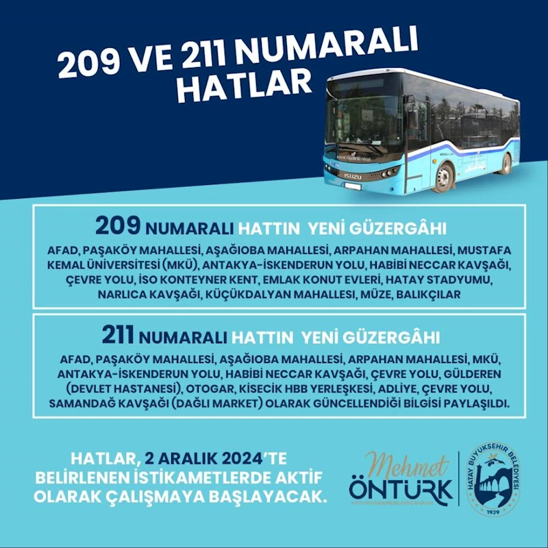 HBB, 209 VE 211 NUMARALI HATLARI REVİZE ETTİ