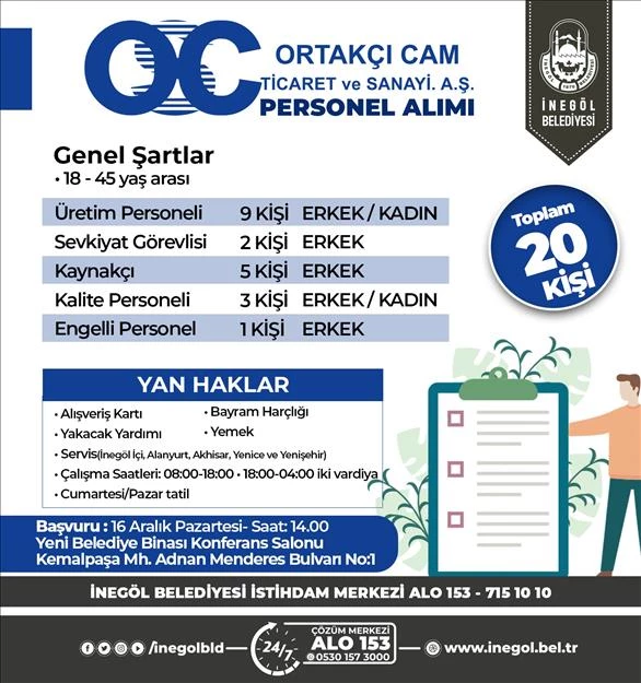 Ortakçı Cam 20 Personel Alacak