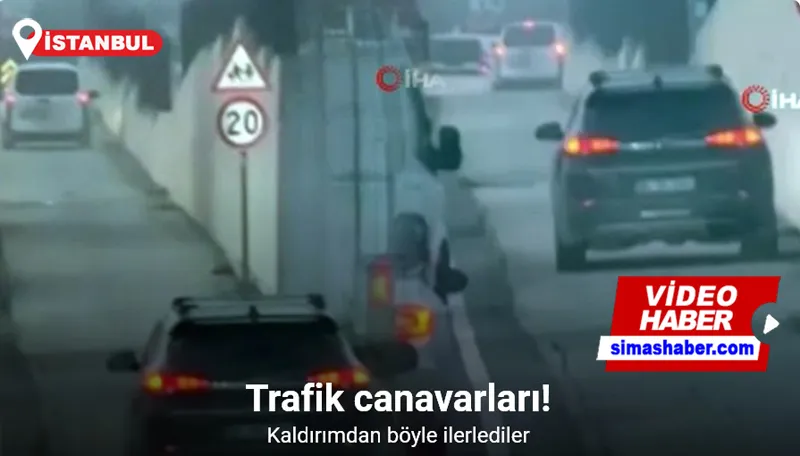 Başakşehir’de trafik nedeniyle kaldırımda seyreden otomobil sürücüleri kamerada