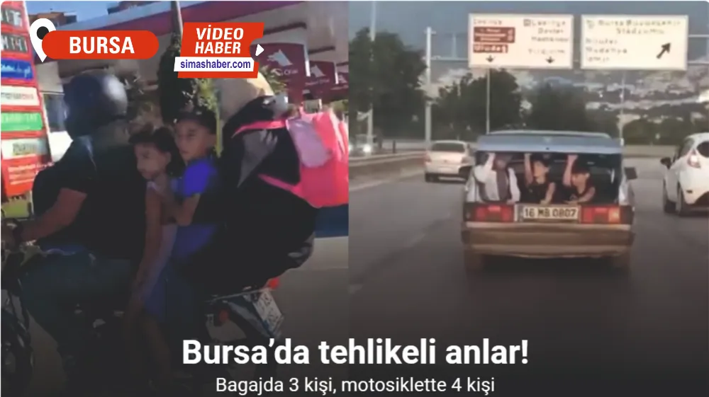 Bursa’da tehlikeli anlar: Bagajda 3 kişi, motosiklette 4 kişi