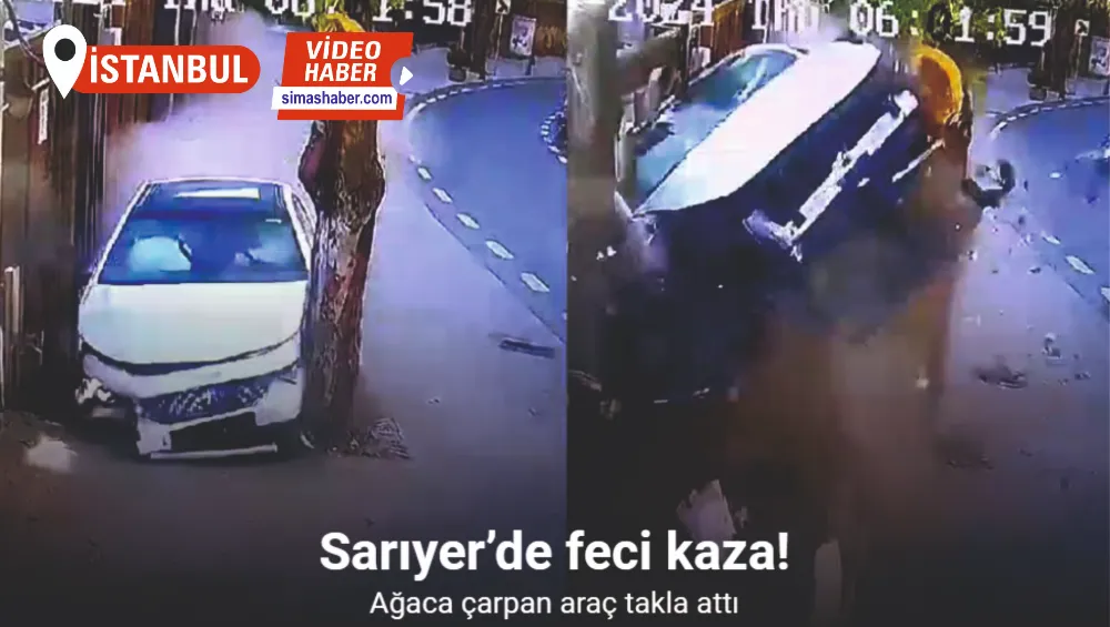 Sarıyer’de ağaca çarpan araç takla attı: Kaza anı kamerada