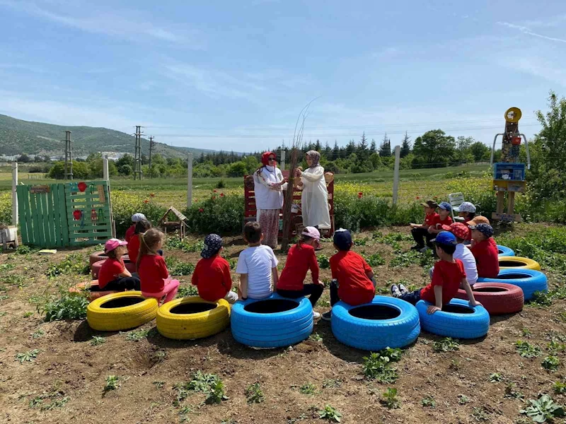 Öğretmen kendinse ait bahçesini öğrencilerine etkinlik yapmak için hazırladı
