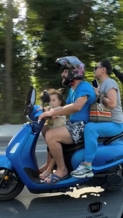 Sarıyer’de motosikletlinin tehlikeli yolculuğu kamerada: Emzikli çocuğu ayakta taşıdı
