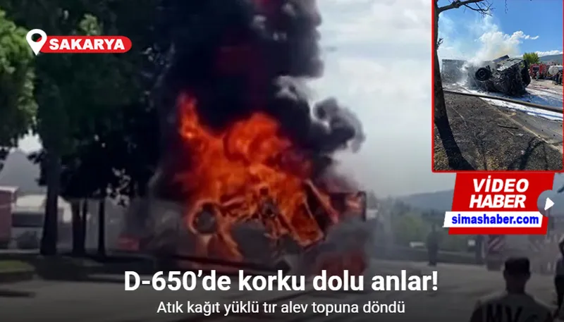 D-650’de korku dolu anlar: Atık kağıt yüklü tır alev topuna döndü