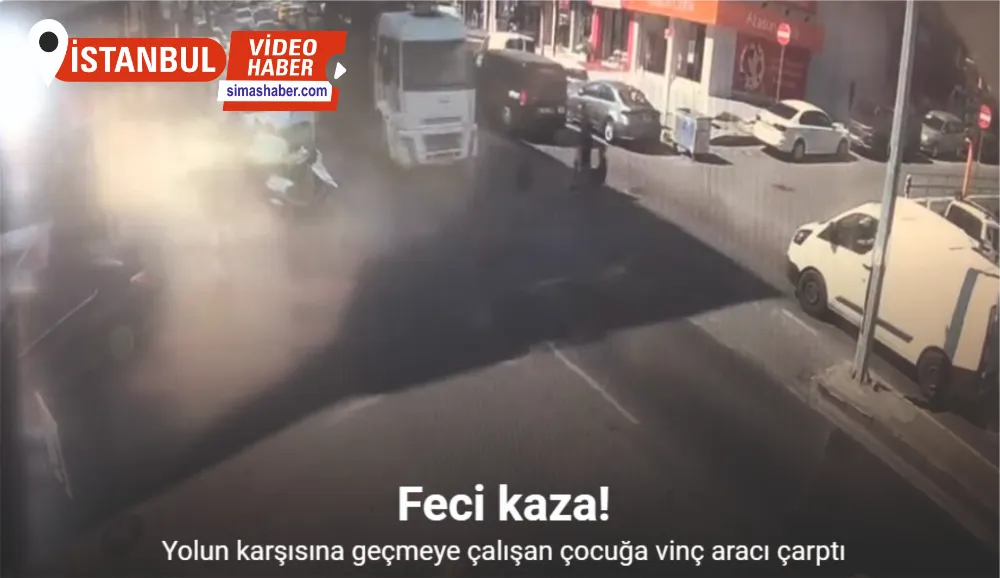 Maltepe’de yolun karşısına geçmeye çalışan çocuğa vinç aracı çarptı, o anlar kamerada