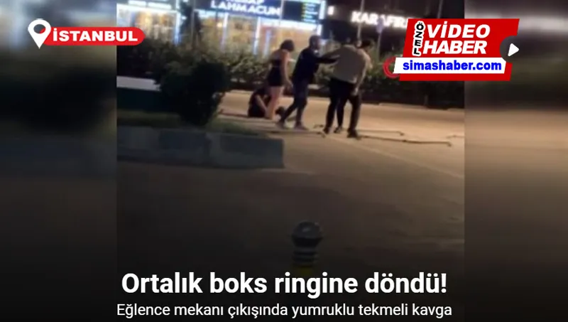 Beylikdüzü’nde eğlence mekanı çıkışında yumruklu tekmeli kavga kamerada