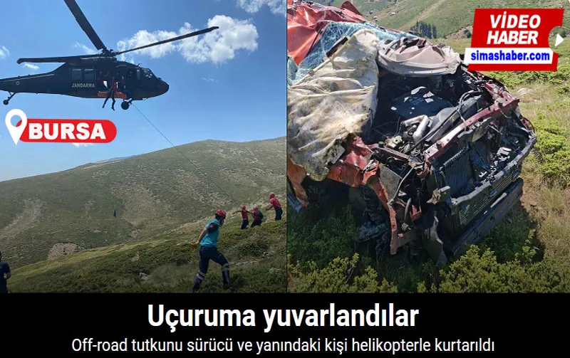 Uçurumdan yuvarlanan off-road tutkunu 2 kişi, yaralı olarak helikopterle kurtarıldı