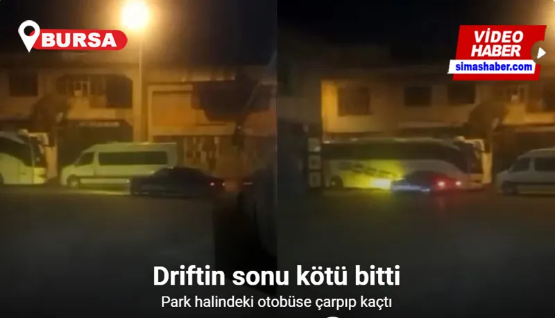 Drift atıp park halindeki otobüse böyle çarptı