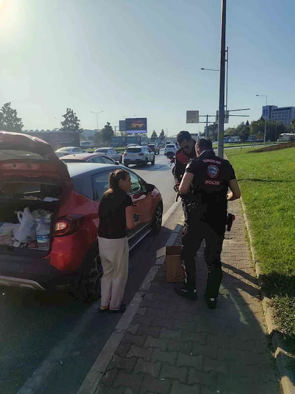 Bursa’da trafikte yavru kedi alarmı..Polisler 4 araca giren kediyi kurtardı
