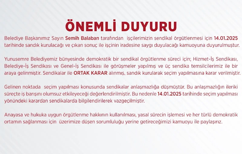 ÖNEMLİ DUYURU