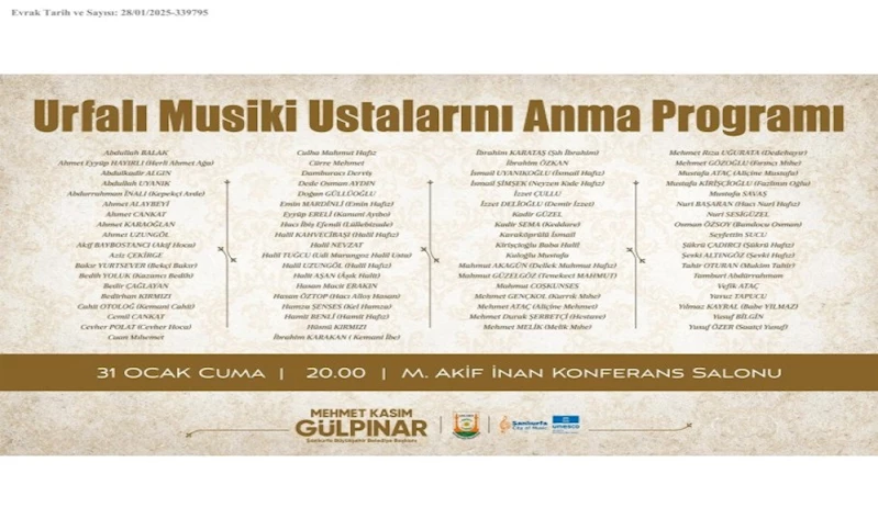 Urfalı Musiki Ustalarını Anma Programı Hakkında Duyuru