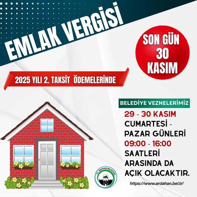 Emlak Vergisi İkinci Taksit Ödemeleri İçin Son Gün 30 Kasım