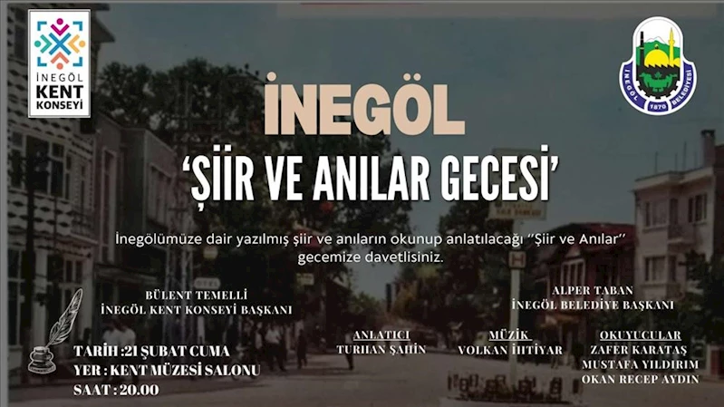 İnegöl Belediyesi’nden Şiir Ve Anılar Gecesine Davet