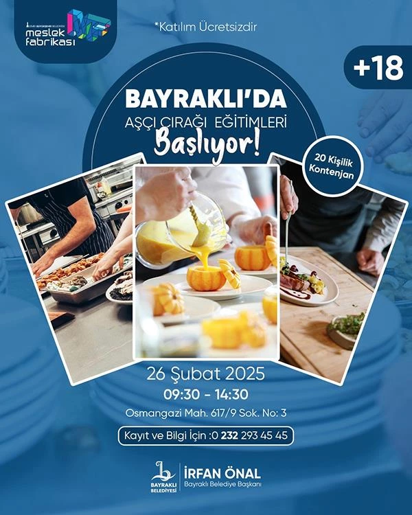 Bayraklı’da ücretsiz ‘aşçı çırağı’ eğitimi