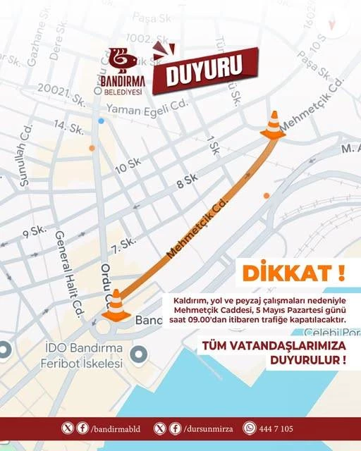 Mehmetçik Caddesi’nde Yol ve Peyzaj Çalışması Başlıyor